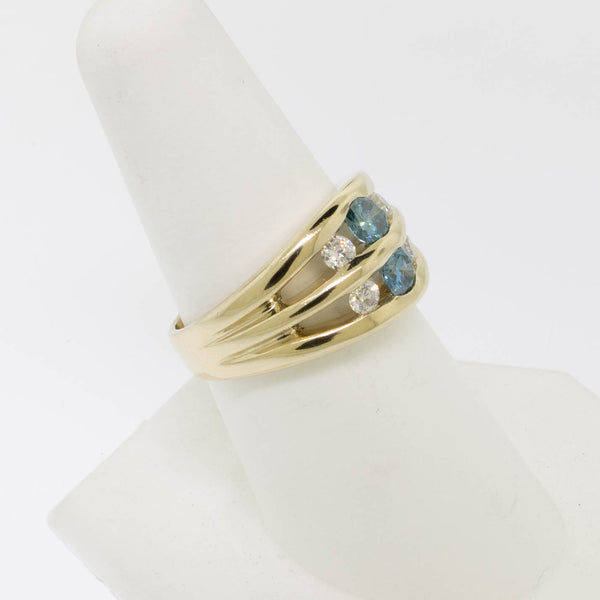 14K Yellow Gold (Treated) Blue and Clear Diamond Ring 1.02CTW Sz 8 (Estate)