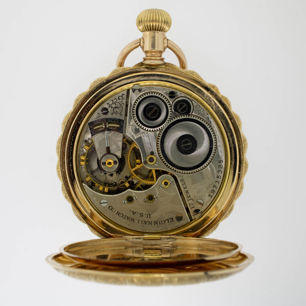 14K Yellow Gold Elgin 17 Jewel Open Face Pocket Watch Circa 1916 (Estate)