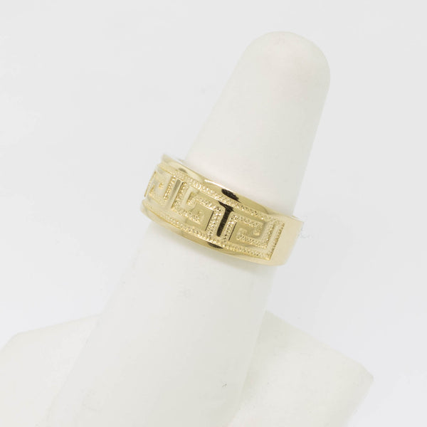 14K Yellow Gold Greek Key Design Band Preowned Estate Ring Size 7