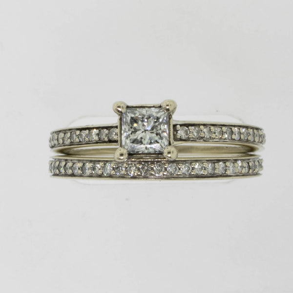 14K White Gold Wedding Set (Engagement and Band) Diamond Size 7 Preowned