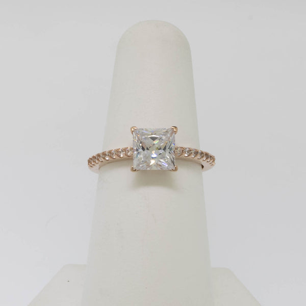 14K Rose Gold Princess-Cut Cubic Zirconia Ring Size 6.5 Preowned Jewelry