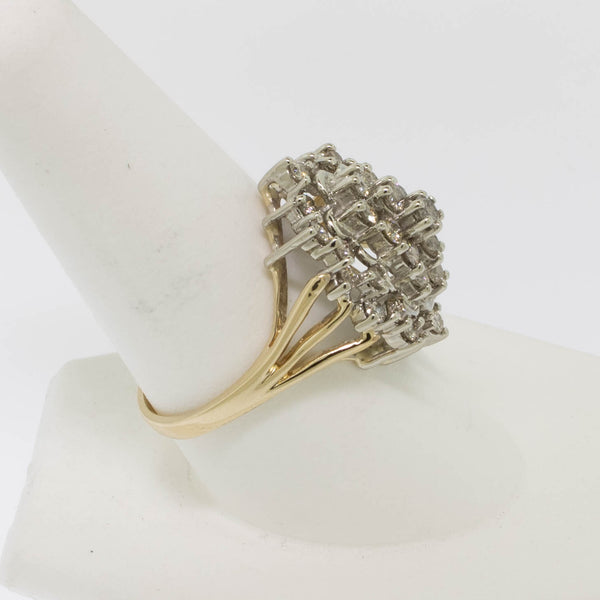 14K Yellow and White Gold 1.22ctw Diamond Cluster Ring Size 10 Preowned Jewelry