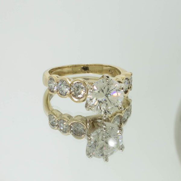 14K Yellow and White Gold 3.44CTTW (2.44CT Center) Diamond Ring Preowned Jewelry