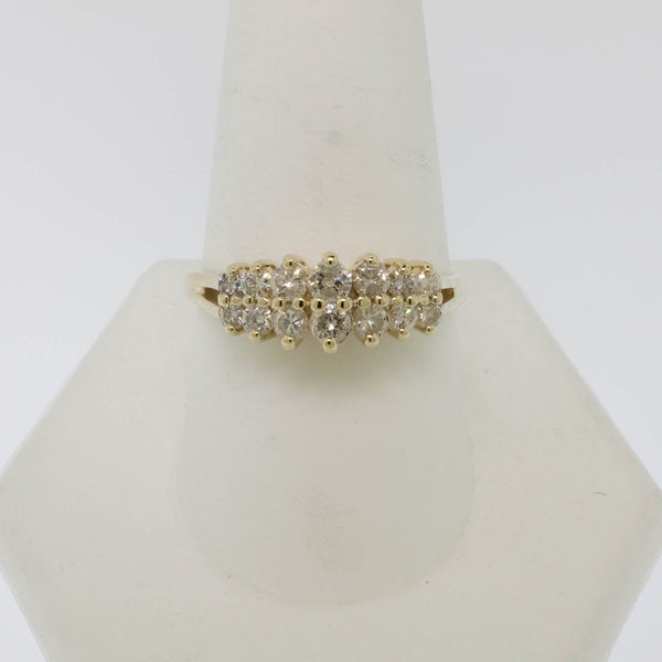 14K Yellow Gold 2 Row Tapered Diamond Ring 1CTW Size 10 Preowned Jewelry