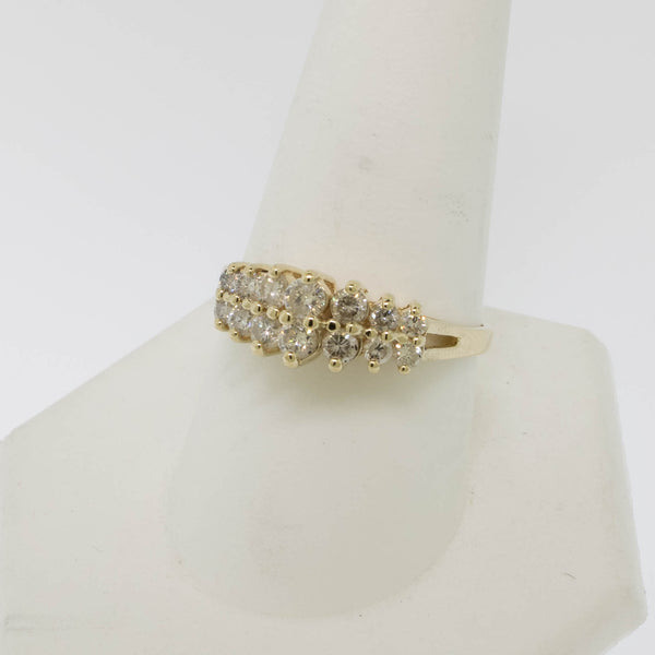14K Yellow Gold 2 Row Tapered Diamond Ring 1CTW Size 10 Preowned Jewelry