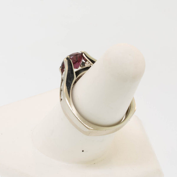 14K White Gold Rhodalite Garnet and Princess-Cut Diamond Ring Sz 7.25 Preowned