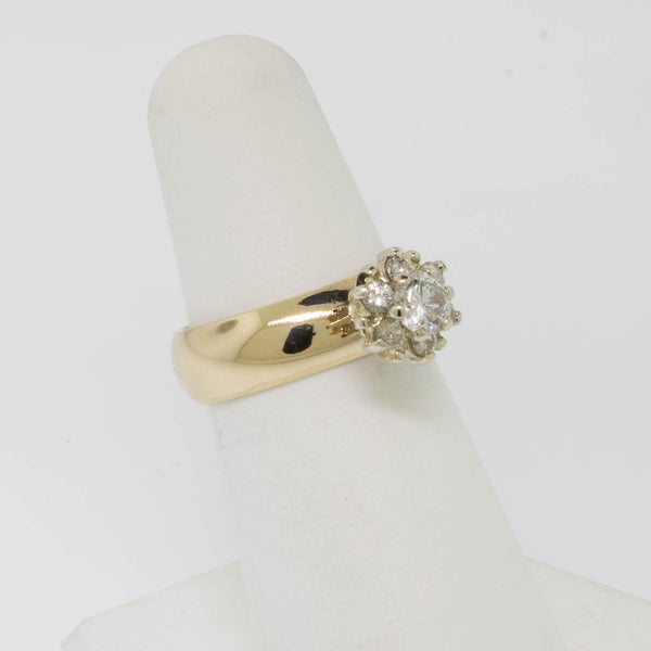 14K Yellow Gold Wide Band Cluster Ring 0.59CTW Finger-Size 6 (Estate Jewelry)