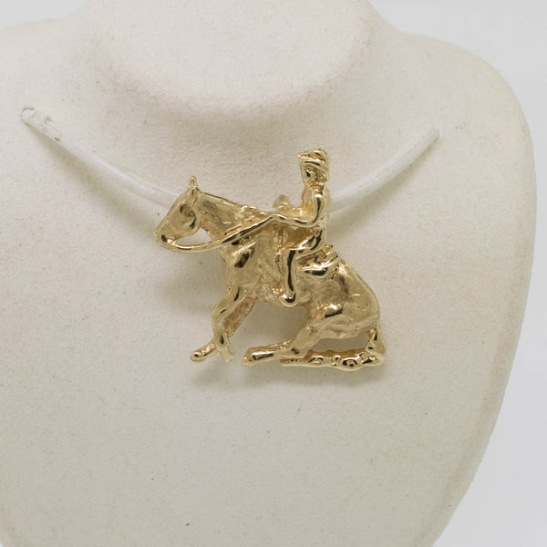 14K Yellow Gold Cowboy and Horse Pendant with Hidden Bail Preowned Jewelry