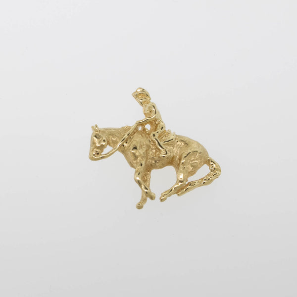 14K Yellow Gold Cowboy and Horse Pendant with Hidden Bail Preowned Jewelry