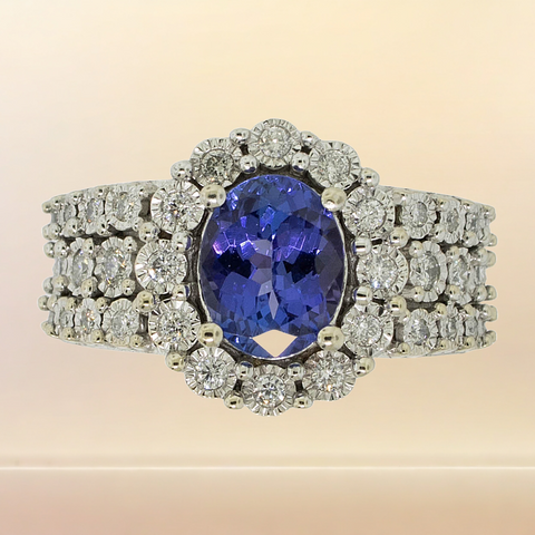 14K White Gold Diamond (.52CTTW) and Tanzanite(~2CT) Ring Size 7 Preowned