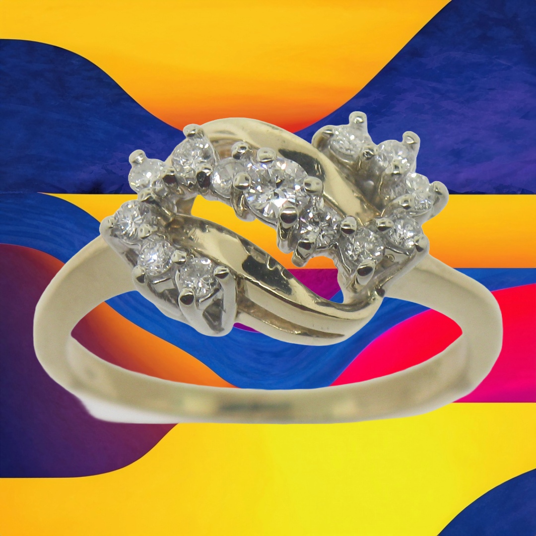 14K Yellow Gold Diamond S-Swirl Ring .32 CTTW