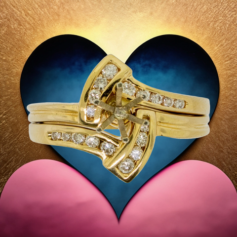 14K Yellow Gold Diamond Wedding Set Mounting for 1/2 CT Diamond Size 5.5