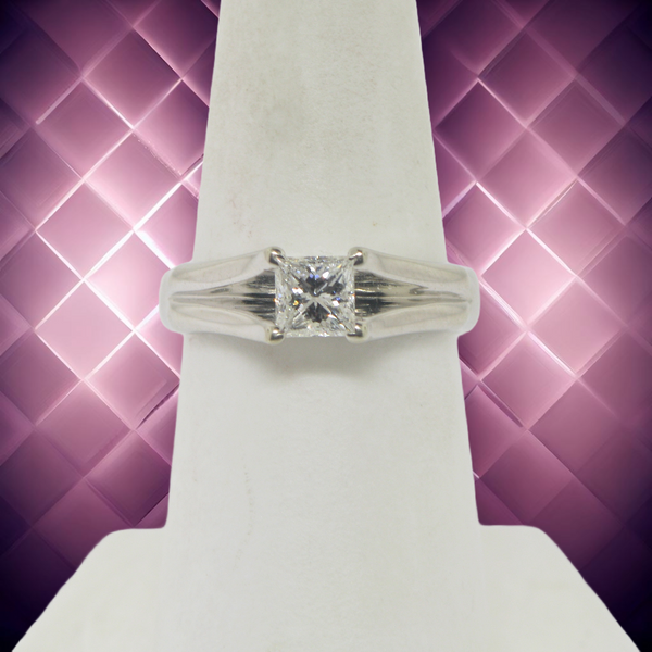 18K White Gold Engagement Ring w/ .64 CT GIA Princess Cut Diamond