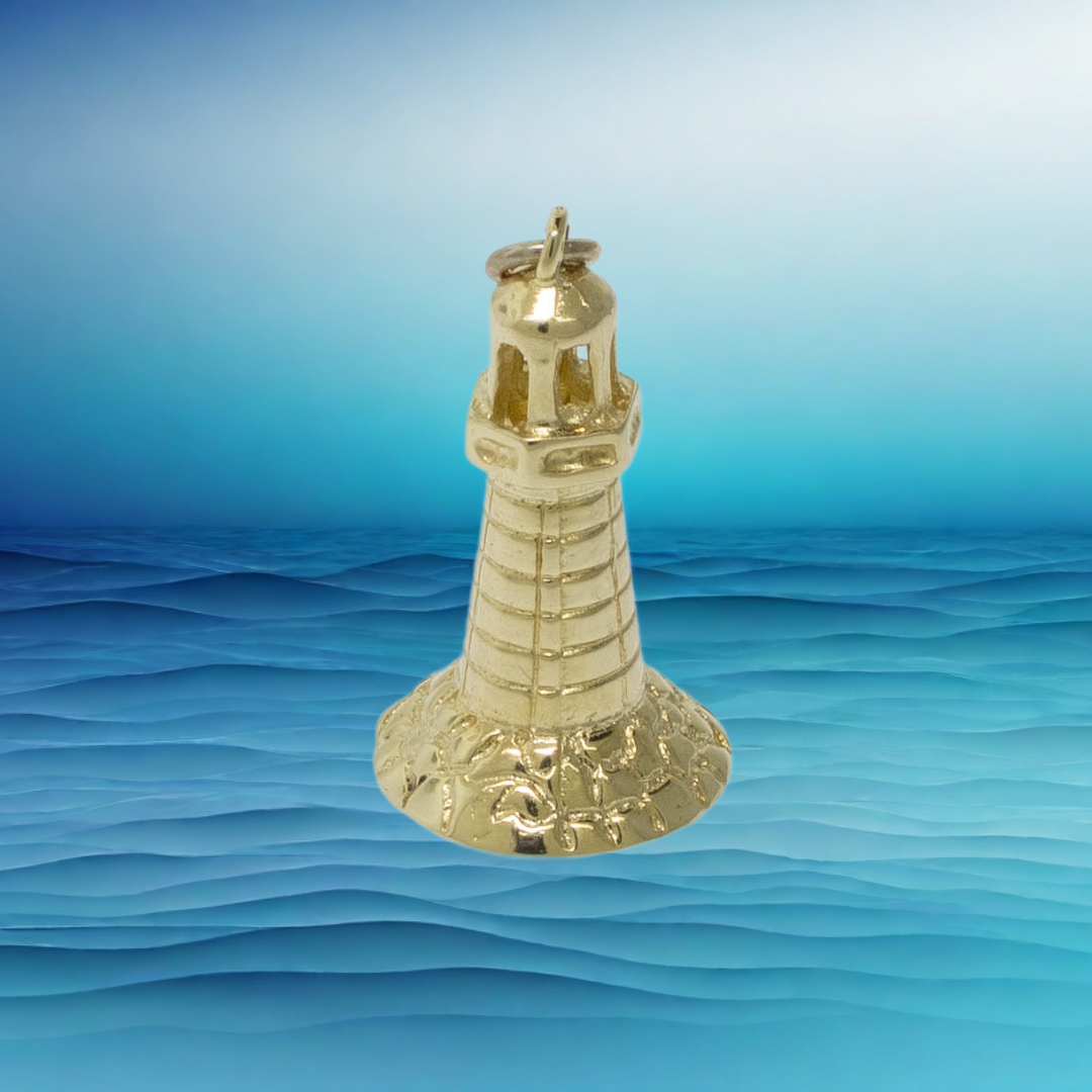 Preowned 14K Yellow Gold 3D Lighthouse Pendant Viewable from All Angles