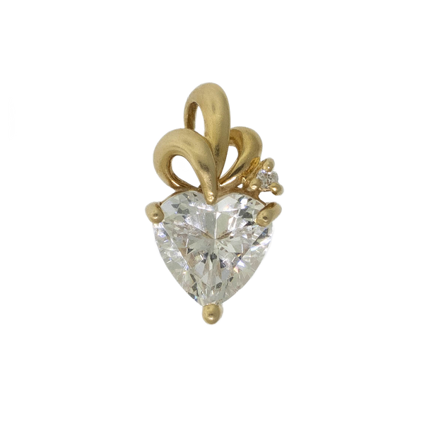 Preowned 14K Yellow Gold Heart-Shaped CZ Pendant with Accent CZ