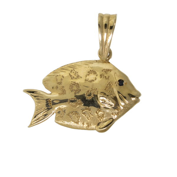 Preowned 14K Yellow Gold Double-Sided Tropical Fish Pendant with Sapphires