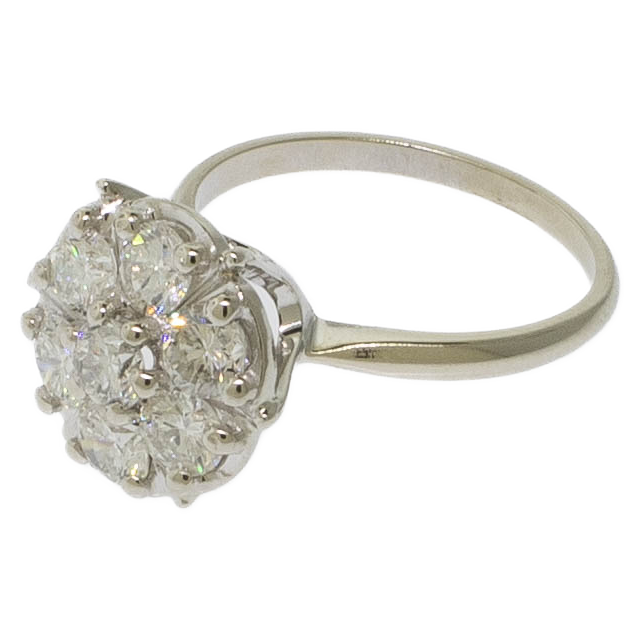 Pre owned 14K White Gold 7 Stone Diamond Cluster Ring 1.75 Cttw Size 8 2.8 DWT