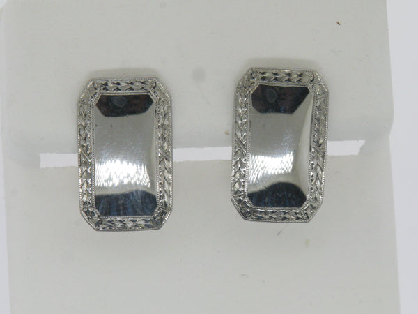 18K White Gold Converted Cuff Links Into Post-Back Earrings (Estate Jewelry)