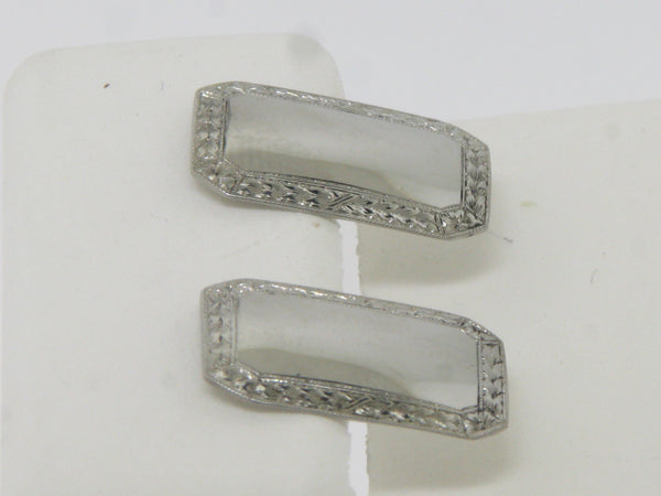 18K White Gold Converted Cuff Links Into Post-Back Earrings (Estate Jewelry)