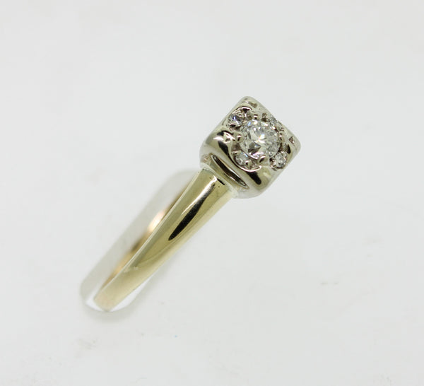 14K Yellow Gold Shank and White Gold Head 5 Diamond Glo-Top Ring 8-1/8 (Estate)