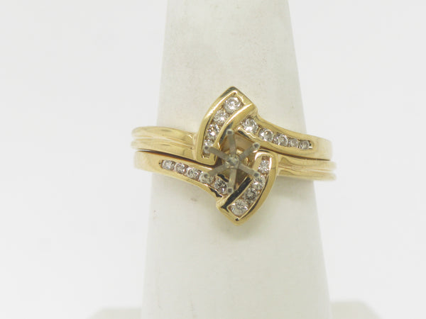 14K Yellow Gold Diamond Wedding Set Mounting for 1/2 CT Diamond Size 5.5
