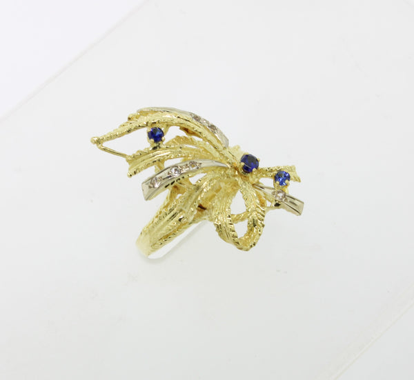 18K Yellow and White Gold Sapphire and Diamond Cocktail Ring Size 6 (Estate)