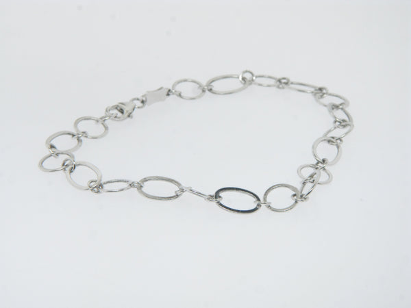 14K White Gold 7" Flat Oval and Round Link Bracelet (Brand New Sale Jewelry)