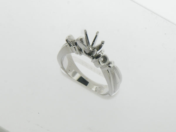 14K White Gold 3 Stone Engagement Ring Mounting Size 6-3/8 (Brand New Sale)