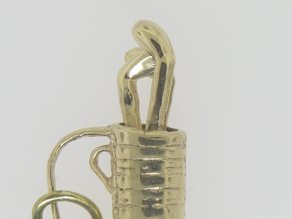 14K Yellow Gold Golf Bag with Clubs that Move Within Bag Pendant(Estate Jewelry)