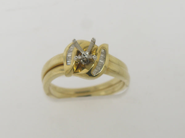 14k Yellow Gold Diamond Wedding Set Complimentary Mounting Size 6.75 (Sale)