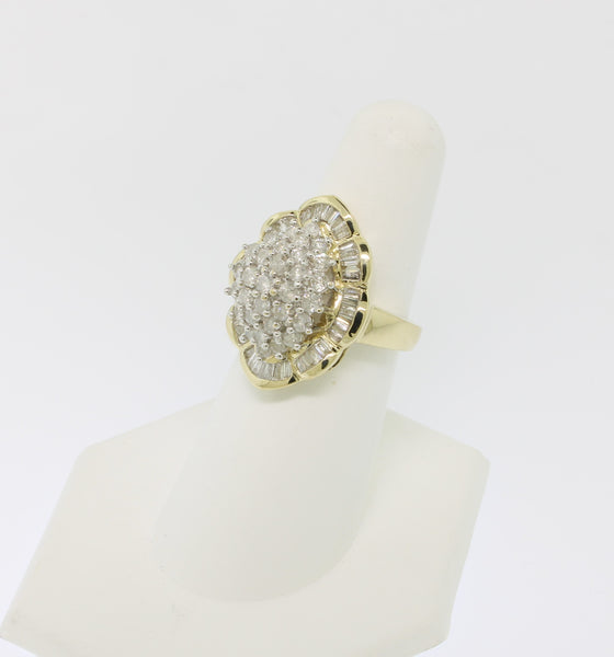 14K Yellow and White Gold 2CTW Size 6.5 Diamond Cluster Ring (Estate Ring)