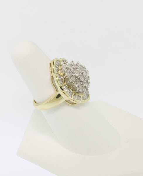 14K Yellow and White Gold 2CTW Size 6.5 Diamond Cluster Ring (Estate Ring)