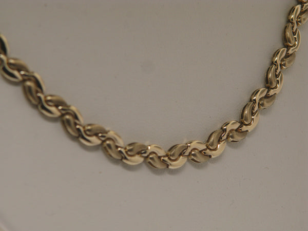14K Yellow Gold 16.75" Textured and Brite Link Necklace Preowned Jewelry