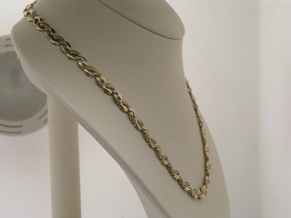 14K Yellow Gold 16.75" Textured and Brite Link Necklace Preowned Jewelry