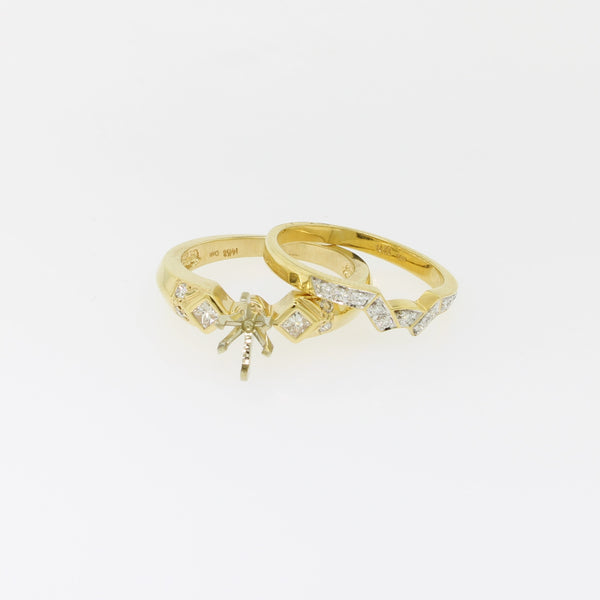 14K Yellow Gold Diamond Wedding Set Semi-Mount Size 7 (Brand New)
