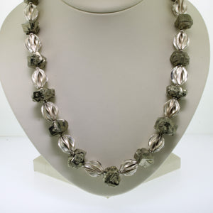 Sterling Silver and Hematite Beaded Necklace 19" Hook-and-Loop Clasp (Estate)