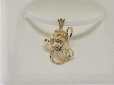 14K Yellow Gold Diamond Cut Rose Pendant (Estate Jewelry)