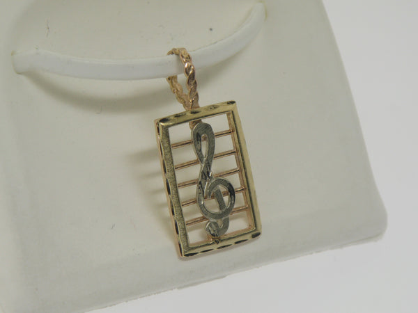 14K Yellow, Rose, and White Gold Musical Note Pendant (Estate Jewelry)
