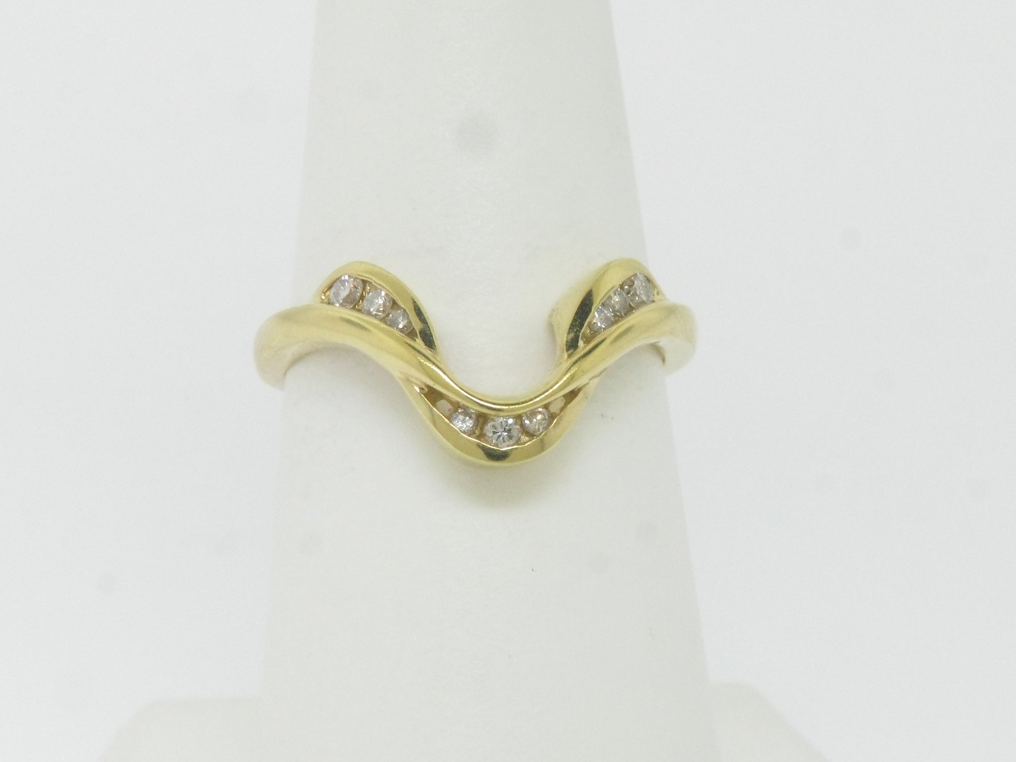 14K Yellow Gold (9) Diamond (1/8 CT) V Shaped Wrap for Marquise Ring (Brand New)