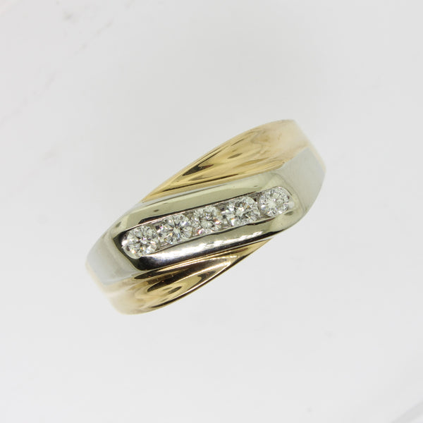 14K Yellow and White Gold Gentlemen's 5 Diamond Ring .50TW Size 14 (Estate)