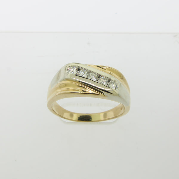 14K Yellow and White Gold Gentlemen's 5 Diamond Ring .50TW Size 14 (Estate)