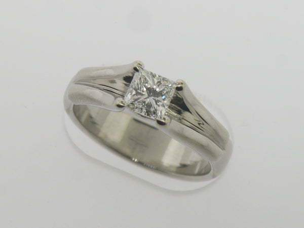 18K White Gold Engagement Ring w/ .64 CT GIA Princess Cut Diamond