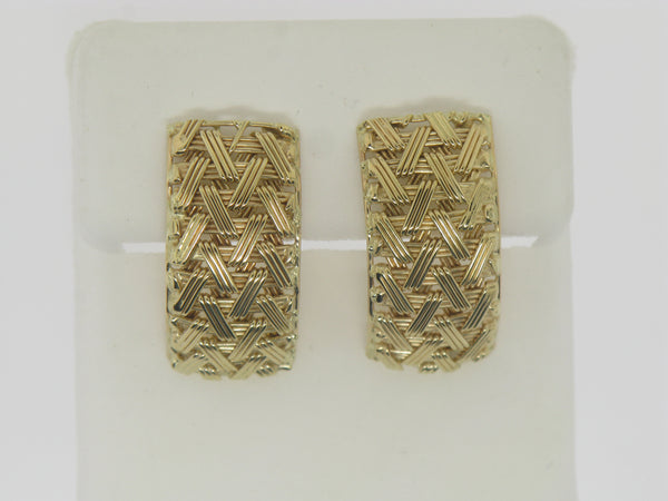 14K Yellow Gold Woven Earrings Semi-Hoops ~1 Inch Long (Estate Jewelry)