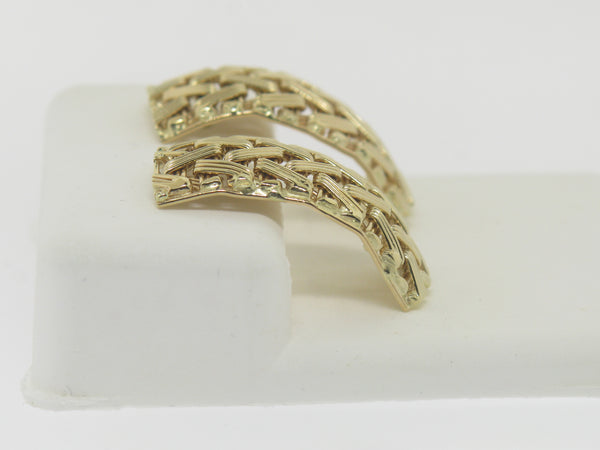 14K Yellow Gold Woven Earrings Semi-Hoops ~1 Inch Long (Estate Jewelry)