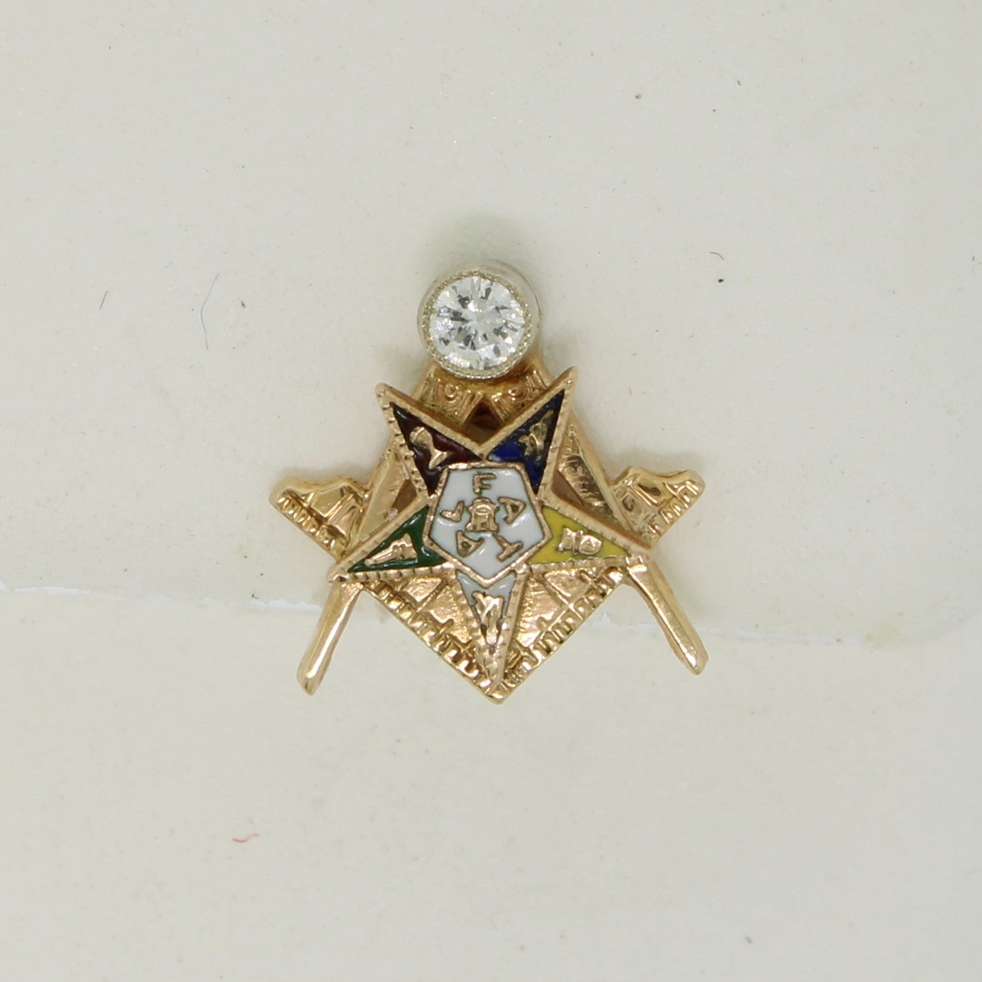 14K Yellow Gold Masonic Order of the Eastern Star Tie Tack 6pt Diamond (Estate)