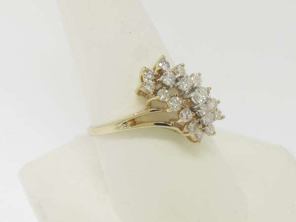 14K Yellow Gold Diamond Cluster Ring 1 CT TW (Size 9.5) (Estate Jewelry)