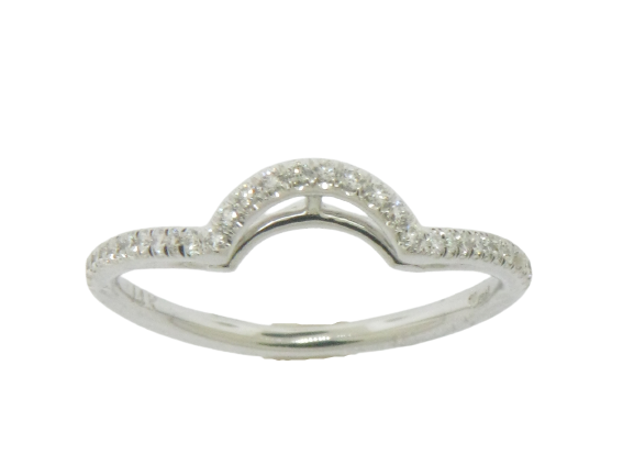 14K White Gold Curved Diamond Band with 32 Diamonds .16TW Size 6.5 (Brand New)