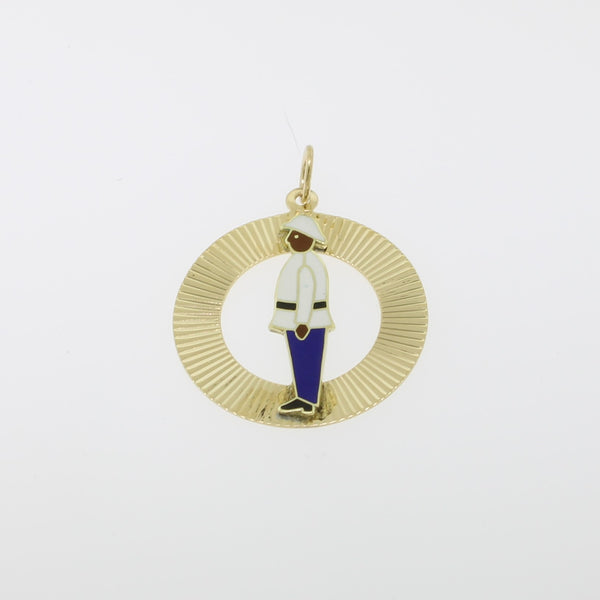 14k Yellow Gold Jamaican Officer Pendant in Circle from our Estate Collection