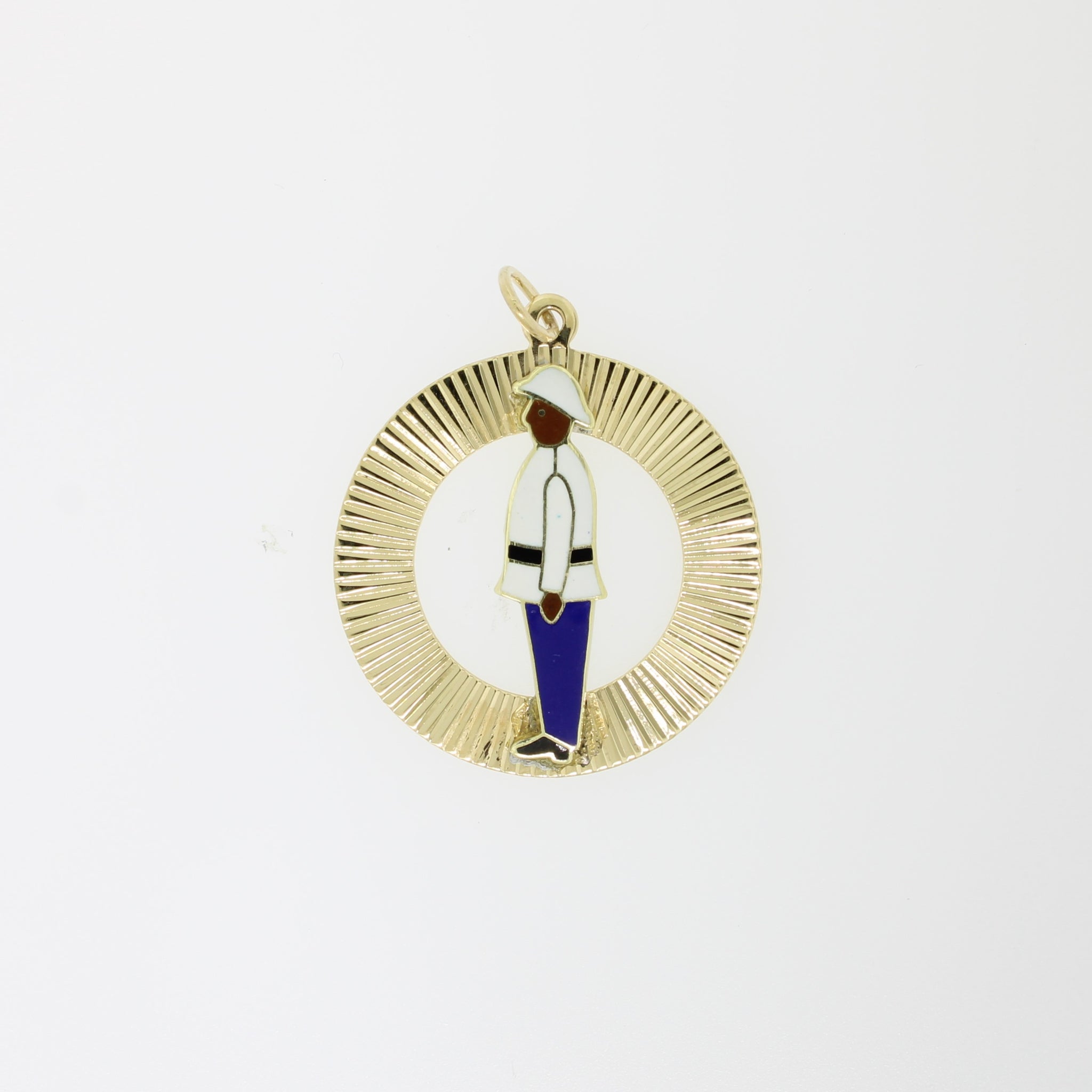 14k Yellow Gold Jamaican Officer Pendant in Circle from our Estate Collection