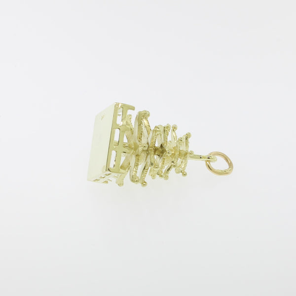 14K Yellow Gold Christmas Tree Pendant in a Fence from our Estate Collection
